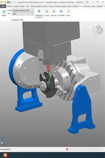 PowerMill 5 Axis Propeller Finishing #5axismachining #powermill #cnc #cncmilling #5axis #multiaxis