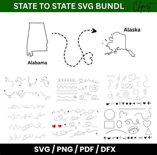 50 States SVG Bundle, Dotted Line Vector Clipart (digital Download) - Etsy