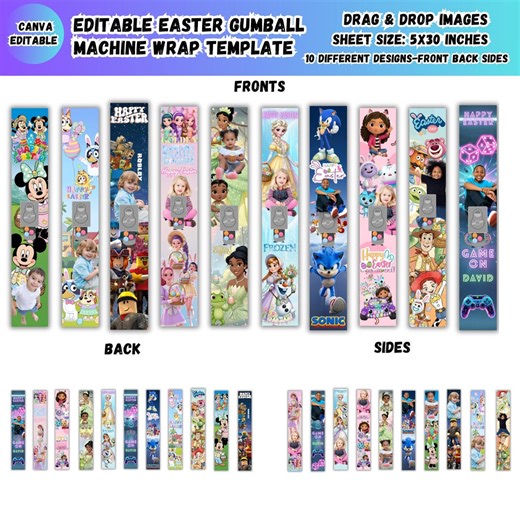 Editable Easter Gumball Machine Wrap Template,5x30 Print Size DIY Easter Printable,candy Stand for Kids,canva Editable Templates Bundle - Etsy