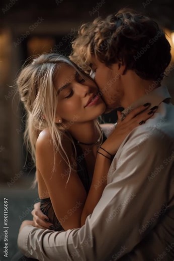 young couple in love intimate moment, romantic partners sharing affection, intimate love between young couple