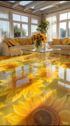 luxury epoxy resin sunflower floor transformation timelapse cinematic video.