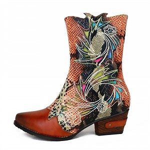 [Hot Item] Women′ S Handpainted Leather Shoes Snake Fashion Ankle Boots