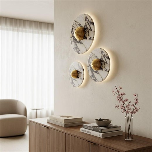 Bulgari Marble Wall Lamp Natural Stone Sconce Luxury Round LED Wall Light Modern Minimalist Designer Lighting Decor