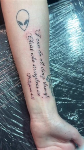 Fine line religious script tattoo! Philippians 4:13 💌 Message me on ig to book :) #femaletattooartist #fayettevillenc #fayetteville #finelinetattoo #nctattooartist