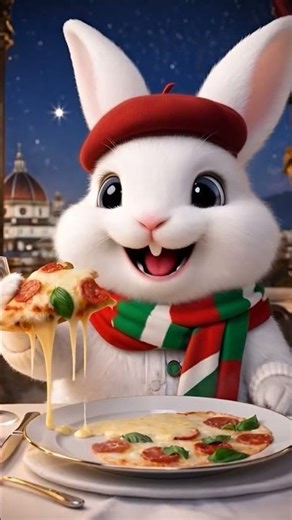 Cute Bunny Eats Italian Pizza 🍕🇮🇹 | ASMR Eating Sounds