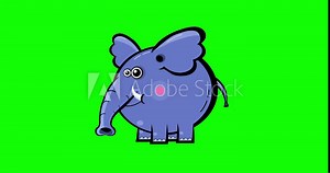 Cartoon blue elephant animation black outline sit down greenbox. Animated character isolated chromakey. Good for any material for kids, adverts, etc...