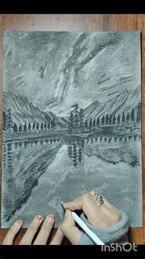 “Charcoal Art: Starry Night Over Mountains 🌌✨” #shorts