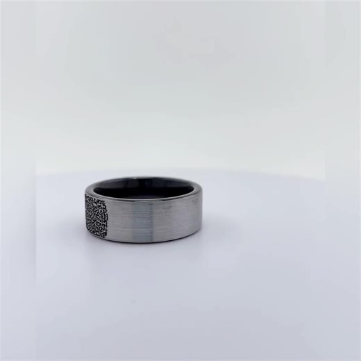 Engraved Fingerprint Black Tungsten Wedding Band, 8MM Flat Ring - Etsy