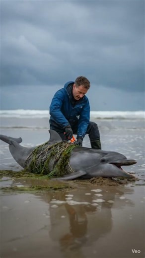Crying Dolphin Trapped in Net 😢🐬 | Beach Rescue Miracle 🌊