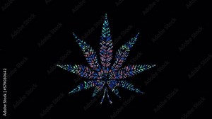 Trippy Weed Leaf Blue cannabis vj loop party background 3d art 4k psychedelic texture 420 festa