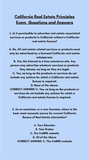 California Real Estate Principles Exam Questions and Answers