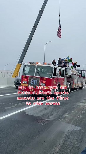 This is SO Philly 🙌 Gritty, Phanatic, Swoop, Phang and Franklin are the first to try out I95 bridge #I95 #i95philly #philly #i95collapse #phillytok #pennsylvania #philadelphia #governorshapiro #gritty #phanatic #mascots