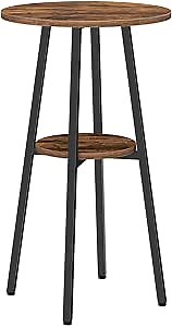 HOOBRO Bar Table, Round Pub Table, 2-Tier with Storage, 37.4" High Top for Small Spaces, with Top Particleboard for Kitchen, Easy to Assemble, Rustic Brown BF55BT01