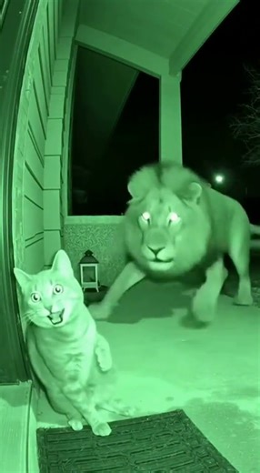 Security cam caught this at night… you won’t believe what happened! 😳🐱🦁