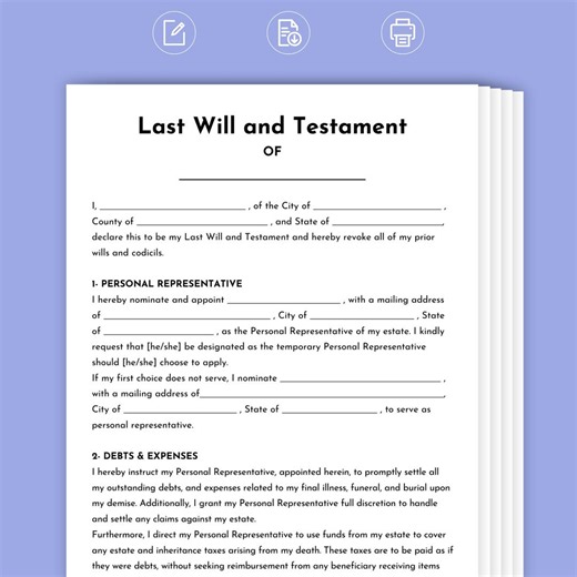 Last Will and Testament. Last Will and Testament Printable. Simple Last Will, Fillable Last Will and Testament Template. Last Will Testamen - Etsy UK