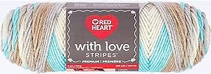 Red Heart With Love Yarn, Stripe - Sandbar Stripe