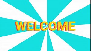 WELCOME animation with a radial background in blue and white. Perfect for intro, outro, or title card for presentations, videos, or websites.