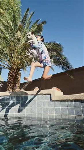 Come swim with Aubrey and Peanut #pool #jump #hedidntseeitcoming