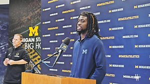 Rod Moore (unsure if he could talk about it) explains that his injury occurred on a special teams drill during spring ball. Moore said he cried when he found out the injury would potentially keep him from playing this year and that it took about a month to get right mentally. He's hopeful a return is still possible this season, but he's also embracing his current role as a coach/mentor. #GoBlue | The Winged Helmet