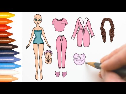 COMO DESENHAR BONECA DE PAPEL - MAMÃE E BEBÊ - ROUPINHAS #dollpaper #mamae #bebe