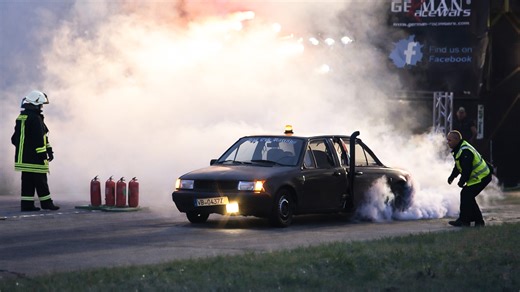 Volkswagen burnout with intense tire smoke