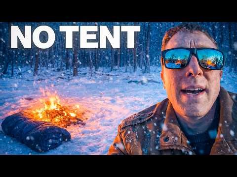 Sleeping in the Woods WITHOUT a Tent 🥶 Winter Camping (Cut My Hand Bad)