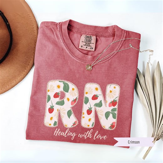 Floral Strawberry RN Shirt, Registered Nurse Healing Tee - Etsy