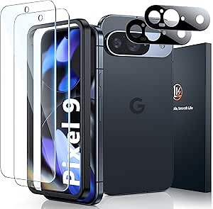 LK 2 Pack for Google Pixel 9 Screen Protector with 2 Pack Camera Lens Protector, HD Ultra-thin, 9H Hardness Tempered Glass Screen Protector for Pixel 9 [Fingerprint Compatible] Bubble-Free
