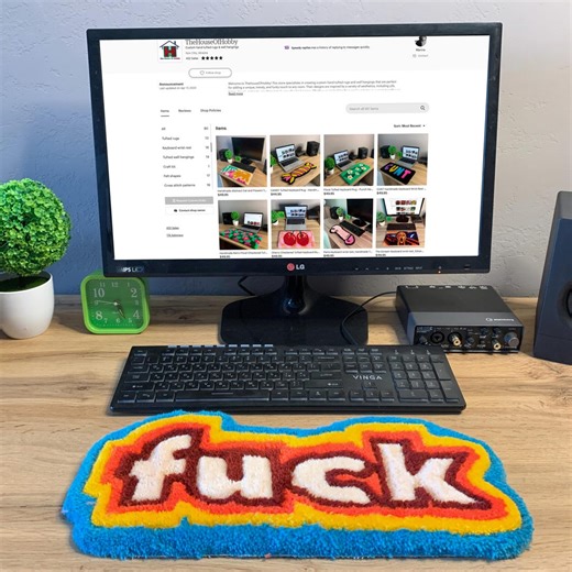 Fuck Handmade Tufted Keyboard Rug - Unique Desk Mat, Computer Pad and Gift - Etsy