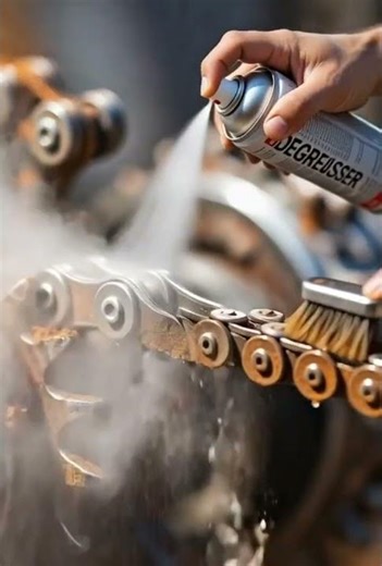 cleaning a old rusty bike chain