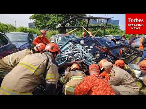 Crews Remove Wreckage After Helicopter Crash Kills At Least 6 In Rio de Janeiro, Brazil