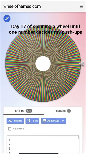 Day 17 of spinning a wheel until one number decides my push-ups