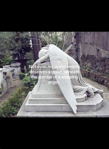 if anyone wants to know what it means, it means the angel failed to protect there life as in dying at a young age, tragic incident, or taking ur own l¡fe sadly #fyp #gothic #graveyard #sorrow #weepingangel