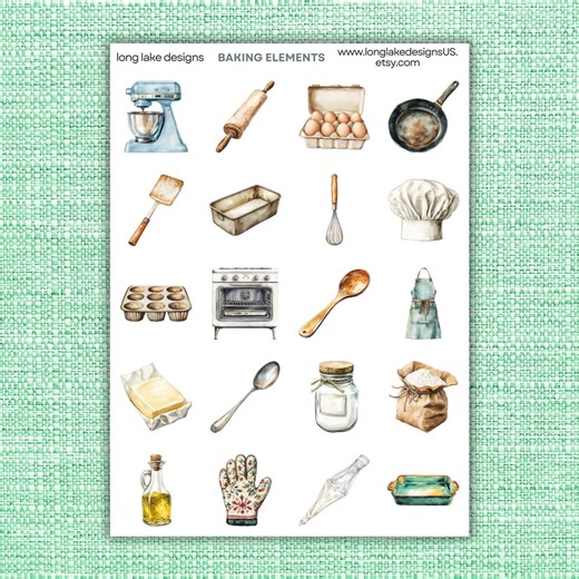Baking Elements Sticker Sheet, Durable Laminated Waterproof Vinyl, Perfect for Planners, Journals and Scrapbooking, Bakers Lovers Gift - Etsy