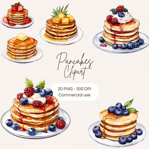 Watercolor Pancakes Clipart | Pancake Bundle | Coffee Shop Bundle | Breakfast Clipart | Pancakes PNG | Pancake Graphics | Brunch Clipart - Etsy