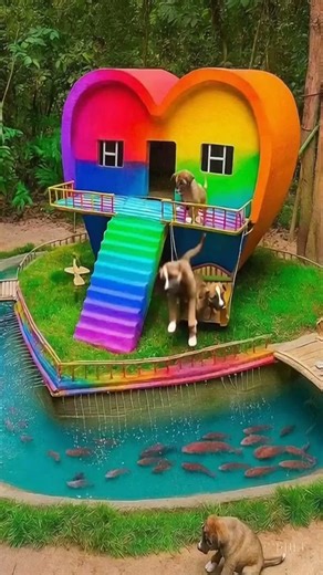 Discover the excitement as puppies explore a vibrant rainbow-themed house and embark on an adventurous journey in a fascinating dog treehouse