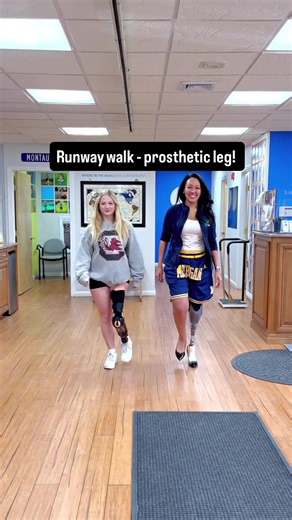 Delany, rotationplasty amputee, walking with Alexandria, below-knee amputee! 🦾🦿#amputeecommunity #prostheticjourney