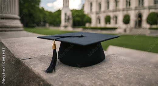 Graduation cap on a university campus.