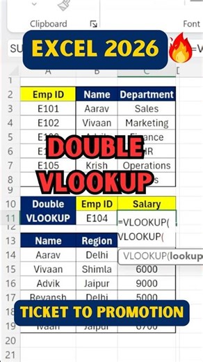 Excel Double VLOOKUP Function | Save 5+ Hours with this trick #excel #exceltutorial