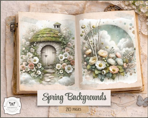 Spring Easter Backgrounds – Cottagecore Floral Digital Papers, Fairy Garden Junk Journal Pages, Digital Download - Etsy