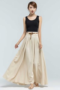 Casual Linen Maxi Skirt Outfit for Summer, Pleated Swing Maxi Linen Skirt, Women Skirt, Long Linen Skirt, Linen Skirt Pockets 2375# - Etsy