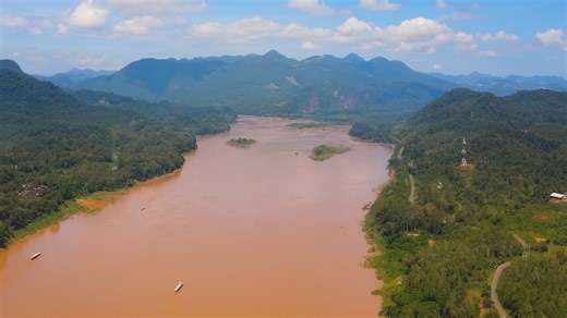 Laos - Mekong River and Mountain Ranges in 4K