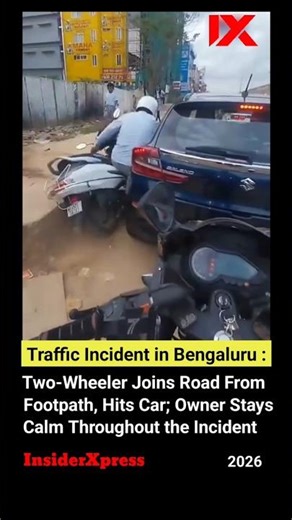 Two-Wheeler Jumps From Footpath, Crashes Into Car in Bengaluru