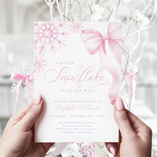 Little Snowflake Baby Shower Invitation Girl Winter Baby Shower Invite Pink Snowflake Baby Shower Template Editable Canva Printable - Etsy