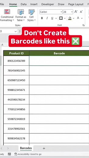 ✨ Create Barcodes in Excel 📊📦 Generate barcodes instantly in seconds ⚡ Perfect for inventory, products & tracking like a pro 😎 💾 Save for later 🚀 Follow for more Excel hacks #exceltutorial #exceltips #exceltricks #tutorial #data