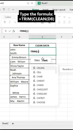 Clean Messy Data in Excel | Use TRIM and CLEAN Formula Together #excel #ytshorts #youtubeshorts