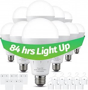 10 Pack Rechargeable Emergency Light Bulbs, Battery Powered LED Light Bulb 6000K Daylight E26 120 Volt 9W 60W Equivalent with 1200mAh for Home Power Outage Camping Hurricane