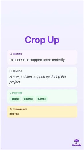 CROP UP - Phrasal Verb Explained | Meaning, Examples & Synonyms | Wordrella