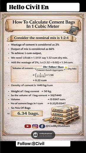 📢 How to calculate Cement Bags in 1 Cubic Meter🚧 Basic Civil Engineering Concepts 🏢