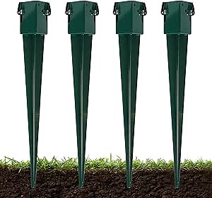 Fence Post Anchor 36 x 4 x 4 Inches Ground Spike, Green Metal Powder Coated Heavy Duty Mailbox Post Anchor (Inner Dia 3.5 in x 3.5 in), Pack of 4